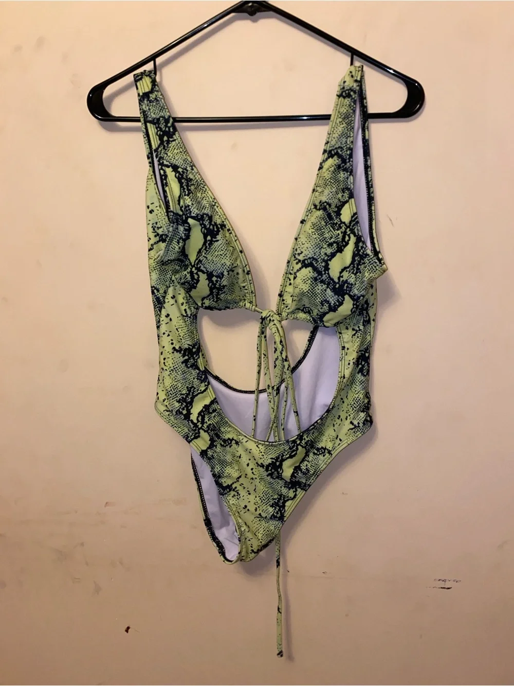 Snake-Print Plunge Swimsuit, L